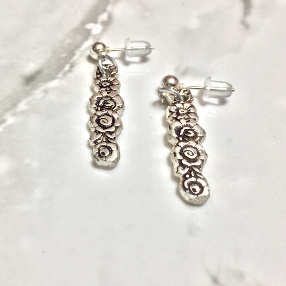 Sterling Silver Plate Spoon Earrings Studs Floral - Picture 7 of 8